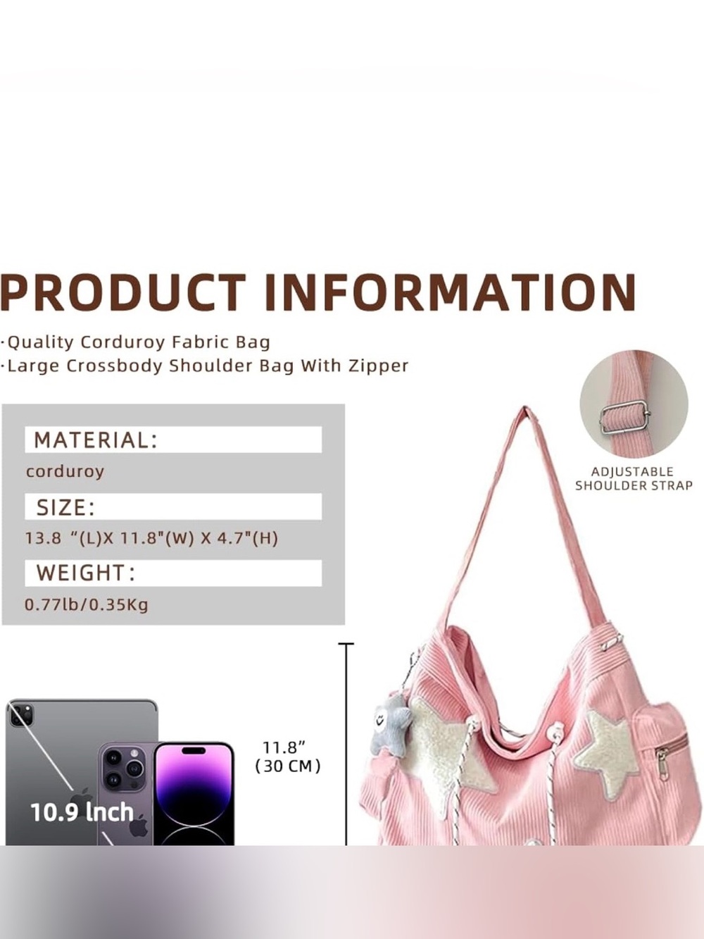 Star Crossbody Corduroy Y2K Aesthetic Hobo Shoulder Bag. 2721/bb16-1